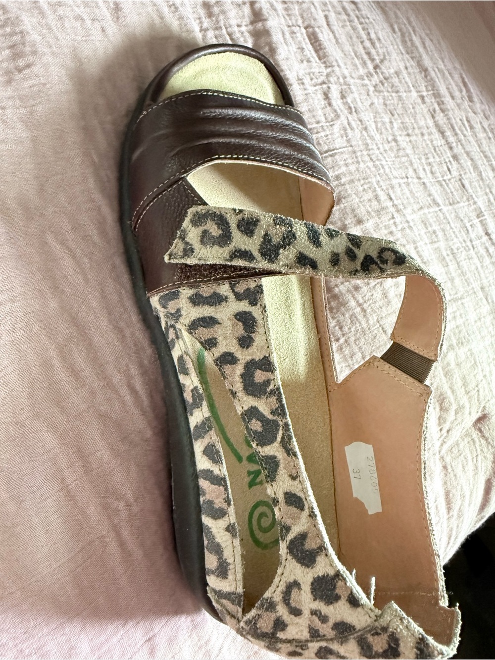 Naot Brown Leather and Leopard-Print Women's Sandal